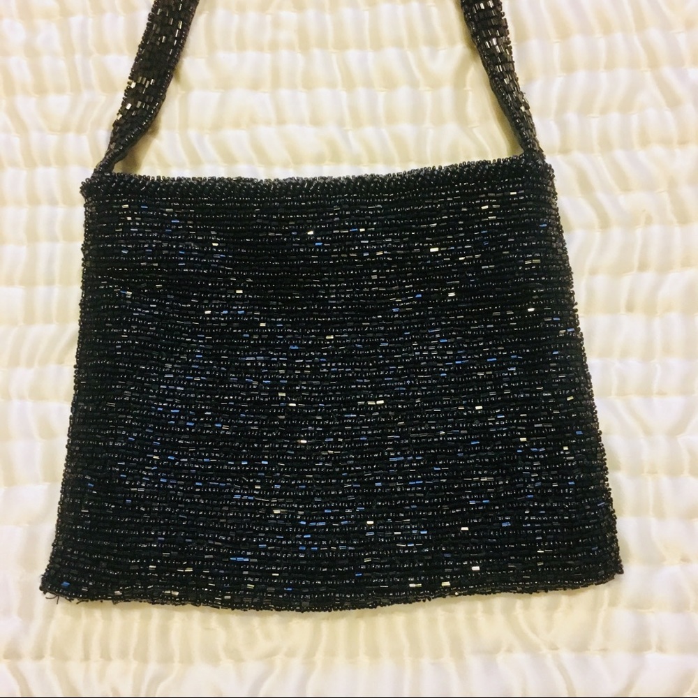 Small beaded black purse evening shoulder bag